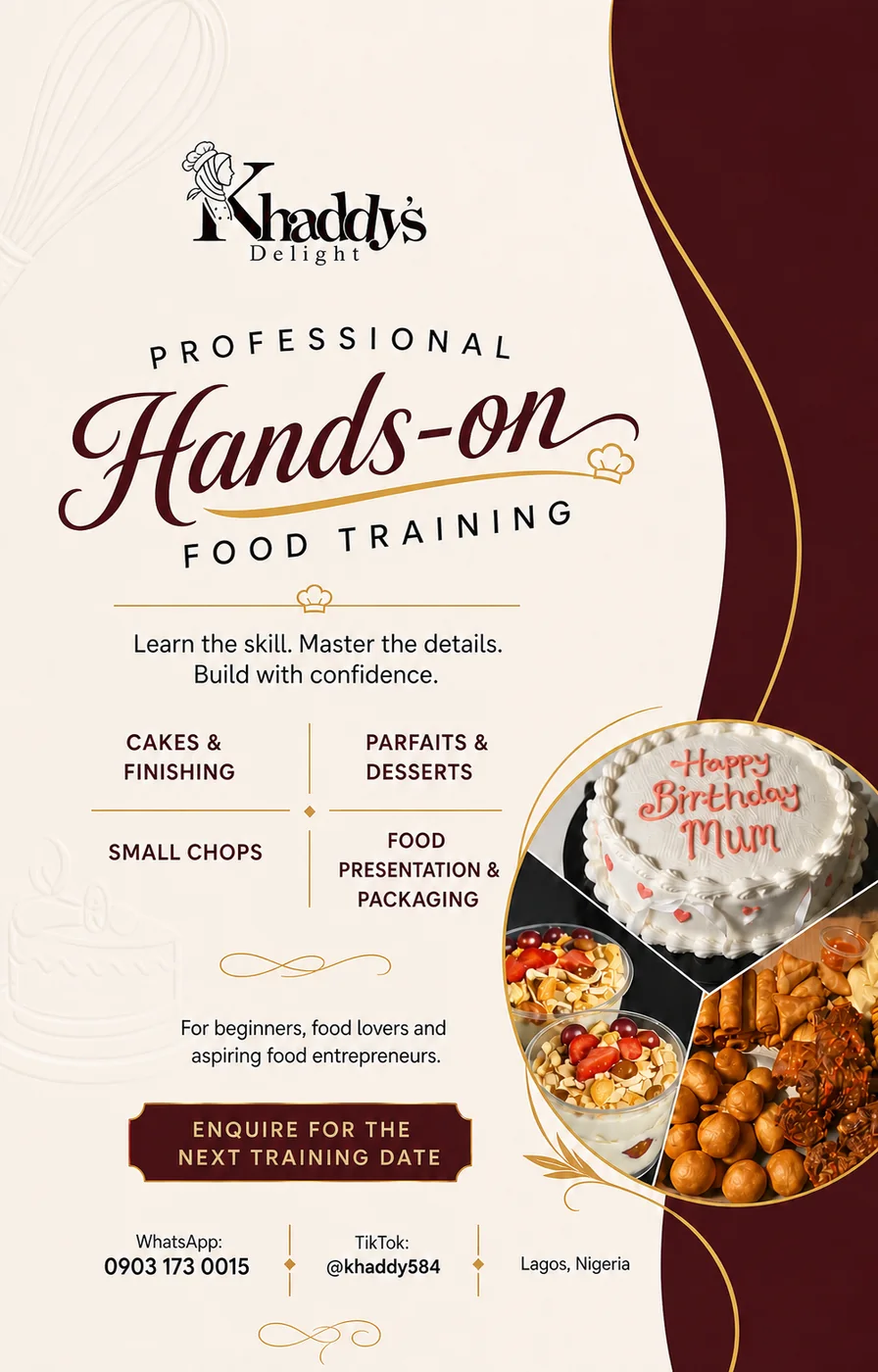 Khaddy's Delight professional hands-on food training flyer